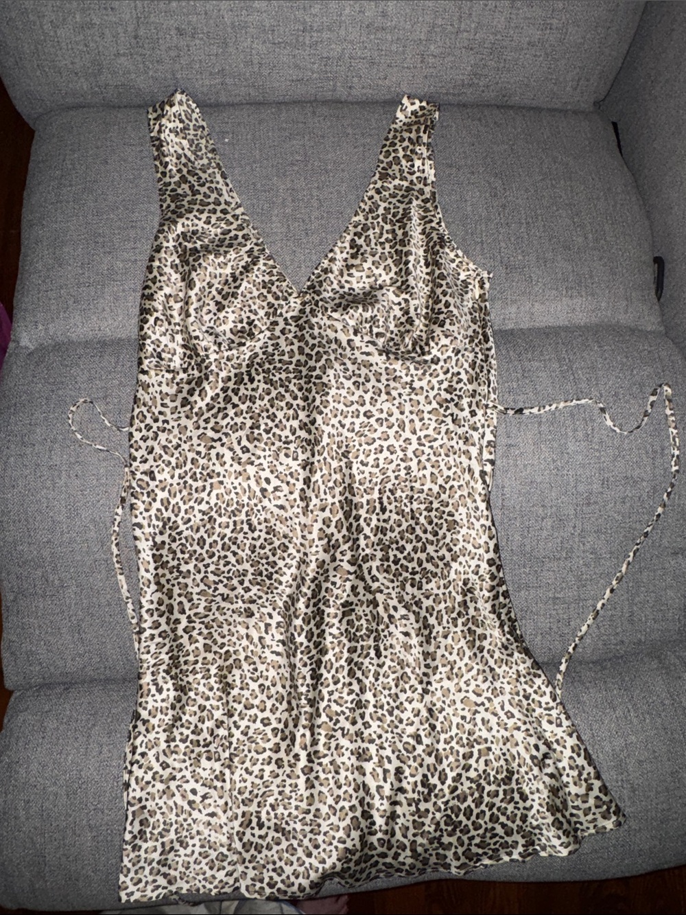 Pink Frankie's Bikinis Leopard Print Satin Dress - Beige/Black